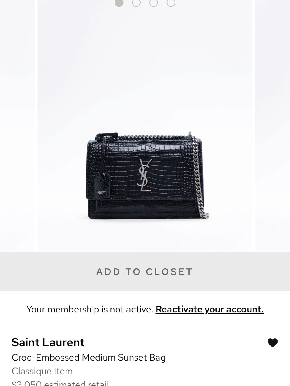 Saint Laurent Black Croc-Embossed Sunset Shoulder Bag with Silver Hardware